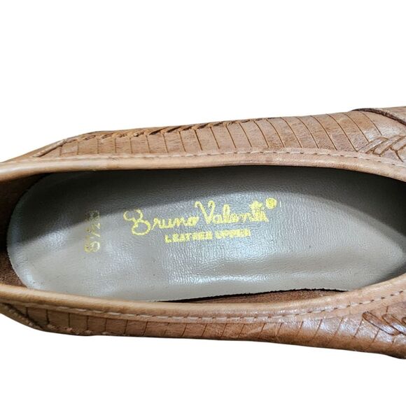 Bruno Valenti Vintage Tan Woven Leather Lace Up Loafer Flats 8.5B - Picture 4 of 6